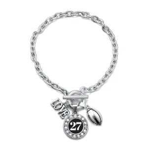 Silver Football - Sports Number 27 Circle Charm Toggle Bracelet