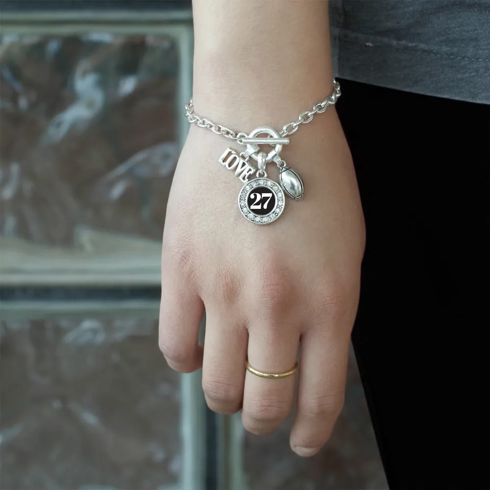 Silver Football - Sports Number 27 Circle Charm Toggle Bracelet