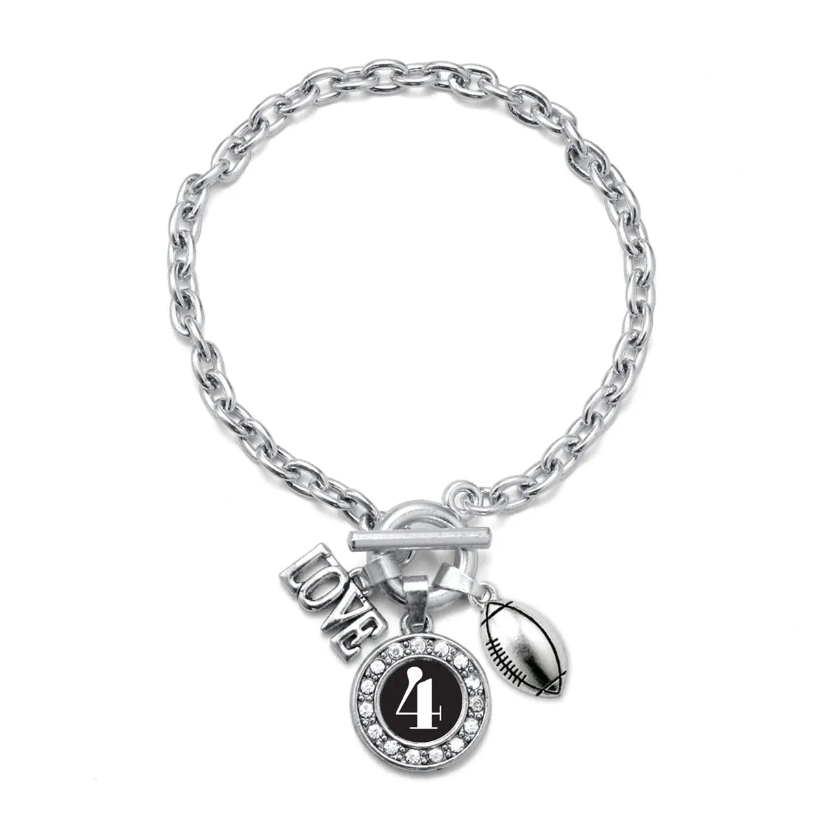 Silver Football - Sports Number 4 Circle Charm Toggle Bracelet
