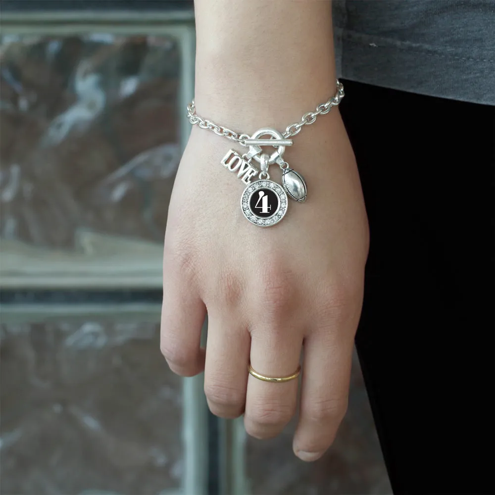 Silver Football - Sports Number 4 Circle Charm Toggle Bracelet