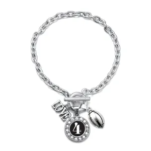 Silver Football - Sports Number 4 Circle Charm Toggle Bracelet