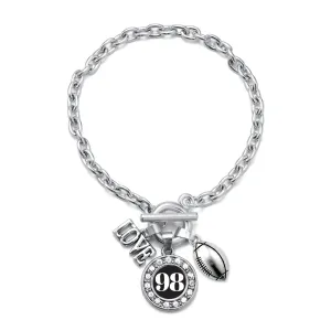 Silver Football - Sports Number 98 Circle Charm Toggle Bracelet