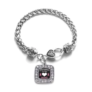 Silver Forever in my Heart Mimi Breast Cancer Support Square Charm Braided Bracelet