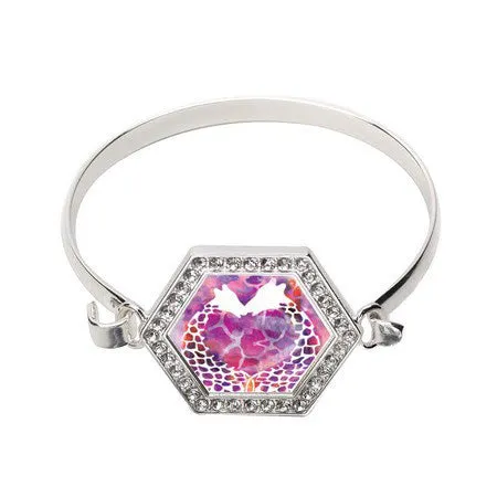 Silver Giraffe Love Hexagon Charm Bangle Bracelet