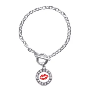 Silver Goodbye Kiss Emoji Circle Charm Toggle Bracelet
