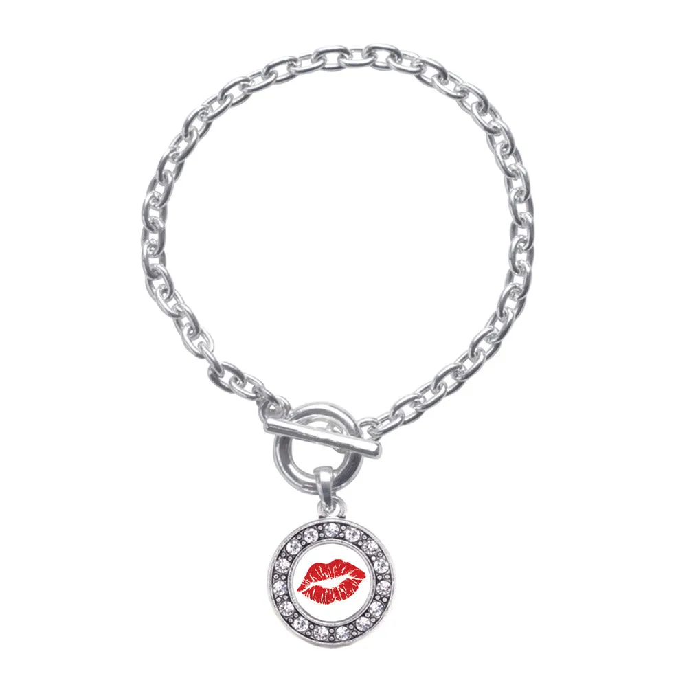 Silver Goodbye Kiss Emoji Circle Charm Toggle Bracelet