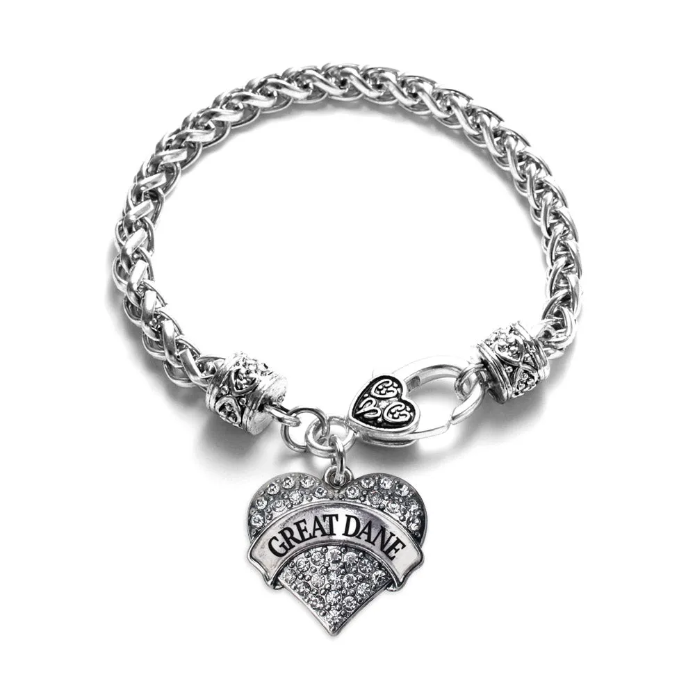 Silver Great Dane Pave Heart Charm Braided Bracelet