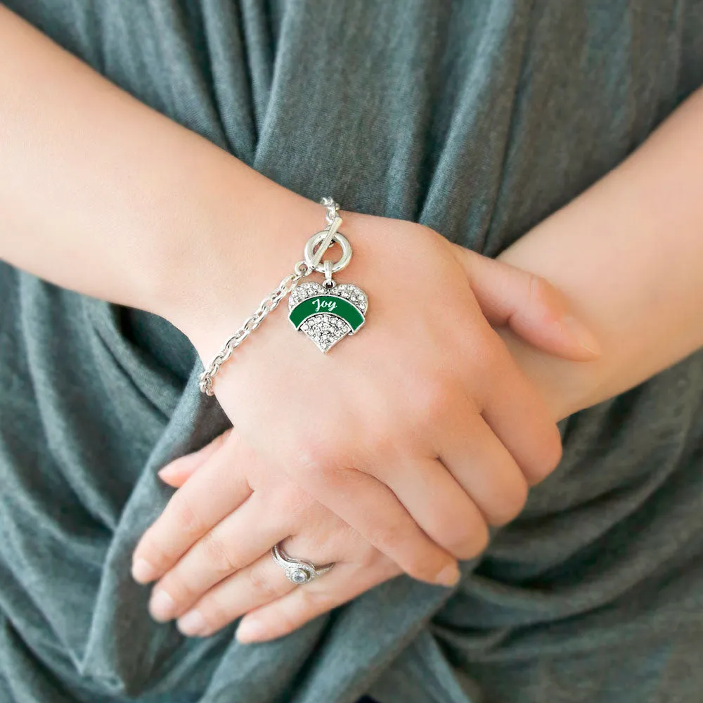 Silver Green Joy Pave Heart Charm Toggle Bracelet