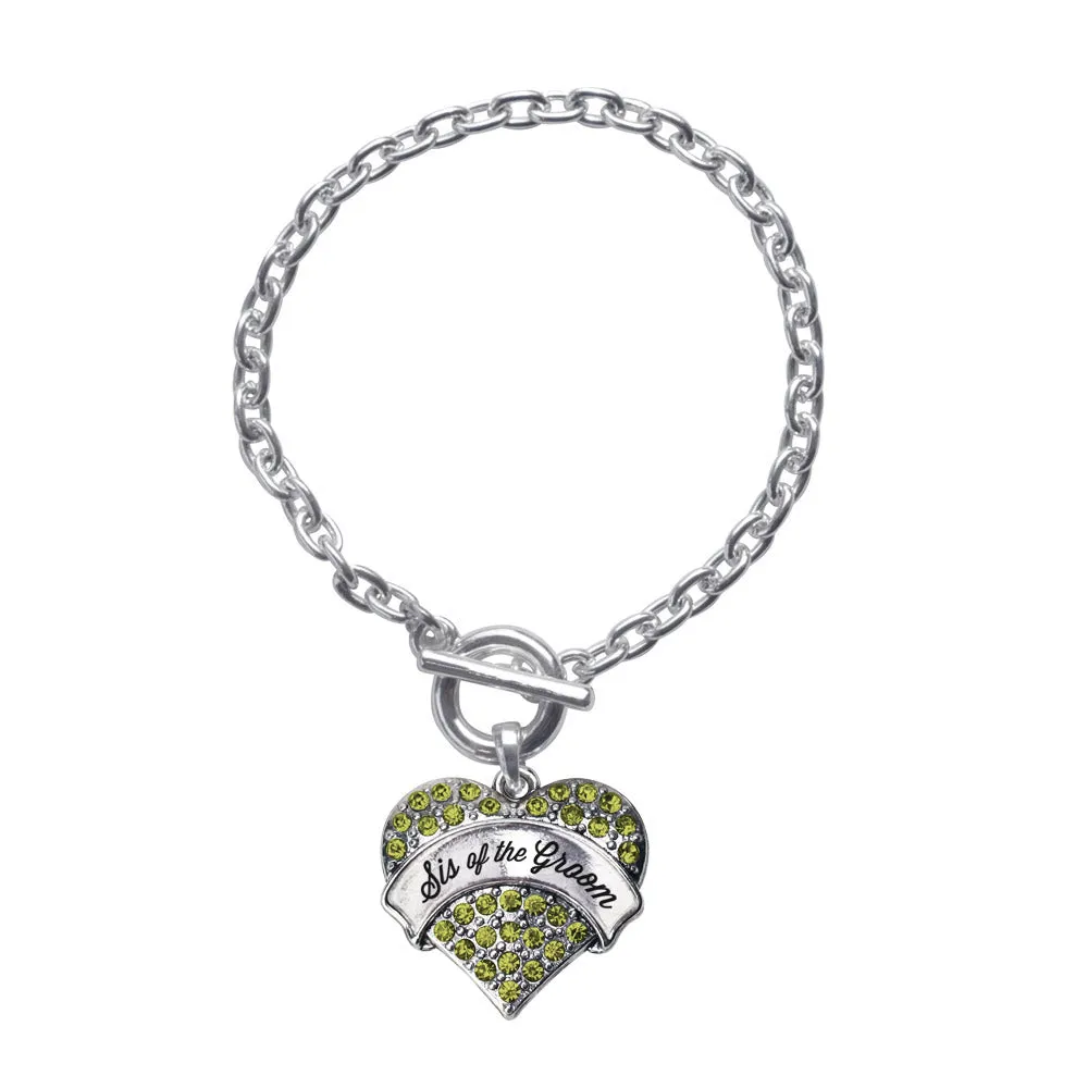 Silver Green Sis of the Groom Green Pave Heart Charm Toggle Bracelet