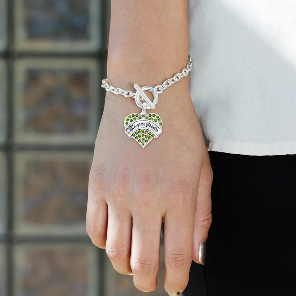 Silver Green Sis of the Groom Green Pave Heart Charm Toggle Bracelet