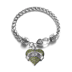 Silver Happy Holidays Green Green Pave Heart Charm Braided Bracelet