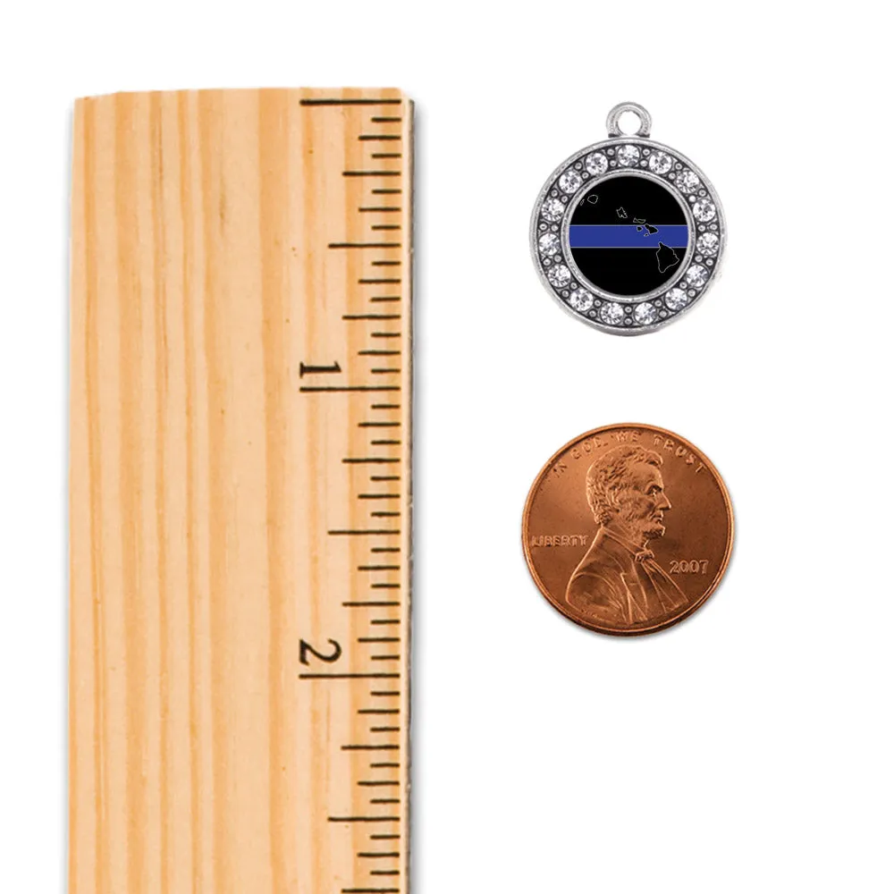 Silver Hawaii Thin Blue Line Circle Charm Toggle Bracelet