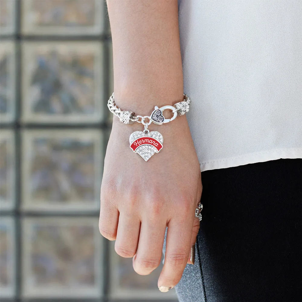 Silver Hermana - Red Pave Heart Charm Braided Bracelet