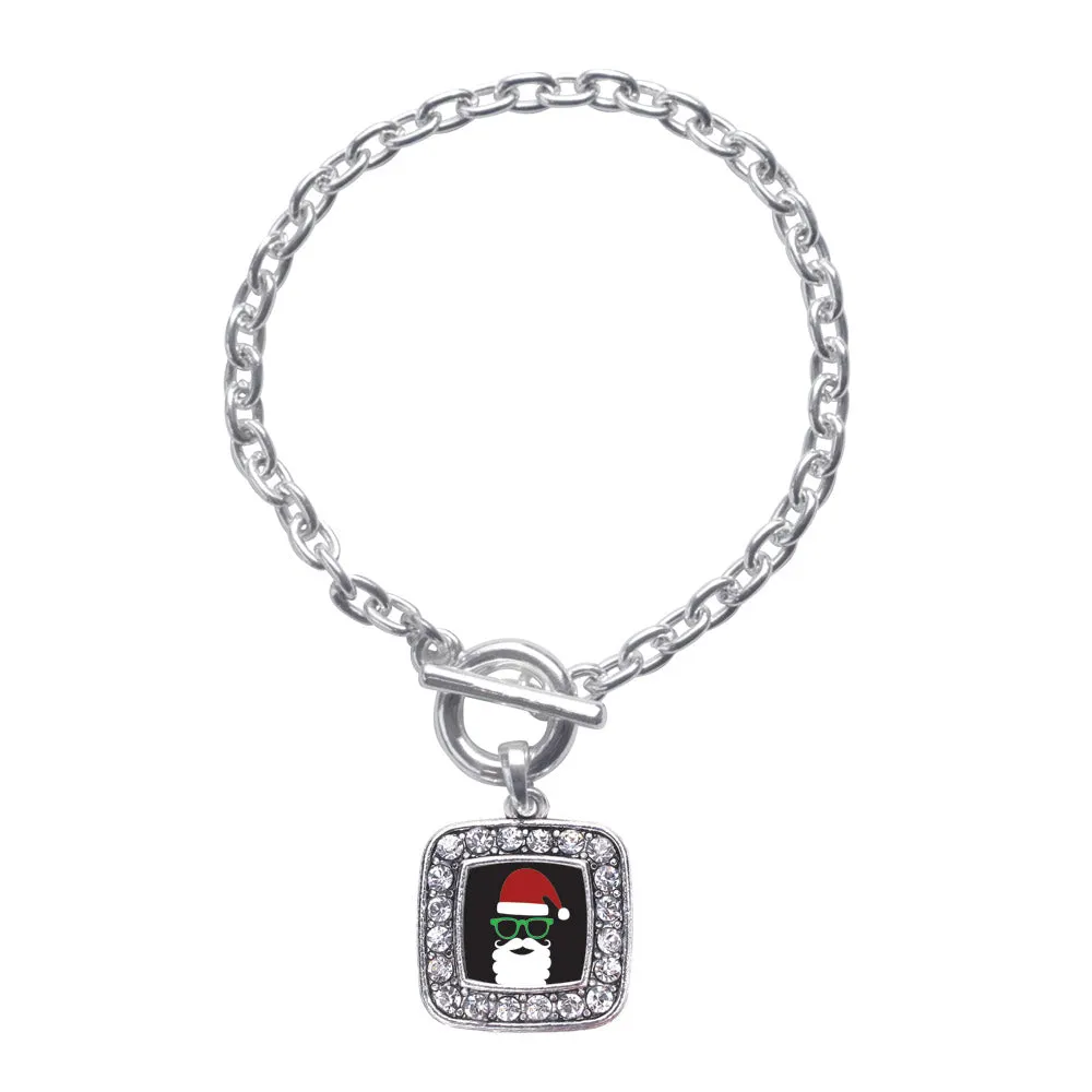 Silver Hipster Santa Square Charm Toggle Bracelet