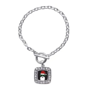 Silver Hipster Santa Square Charm Toggle Bracelet