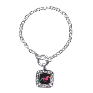 Silver Horse Lovers Square Charm Toggle Bracelet