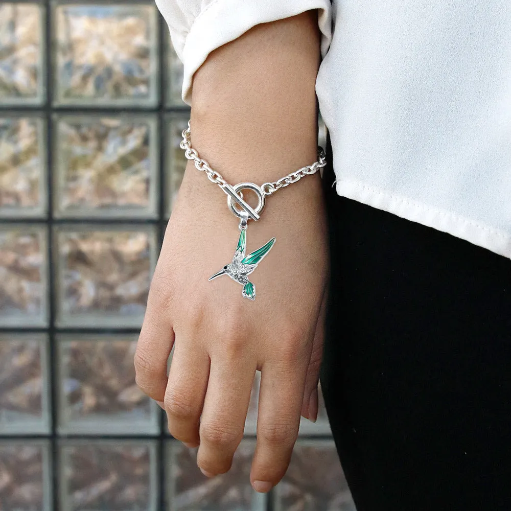 Silver Humming Bird Charm Toggle Bracelet