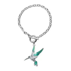 Silver Humming Bird Charm Toggle Bracelet
