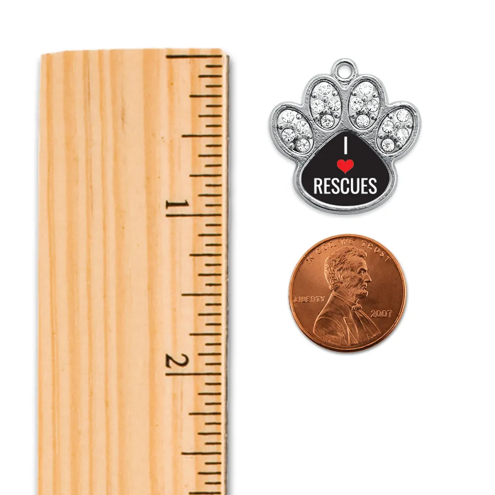Silver I Heart Rescues Pave Paw Charm Toggle Bracelet
