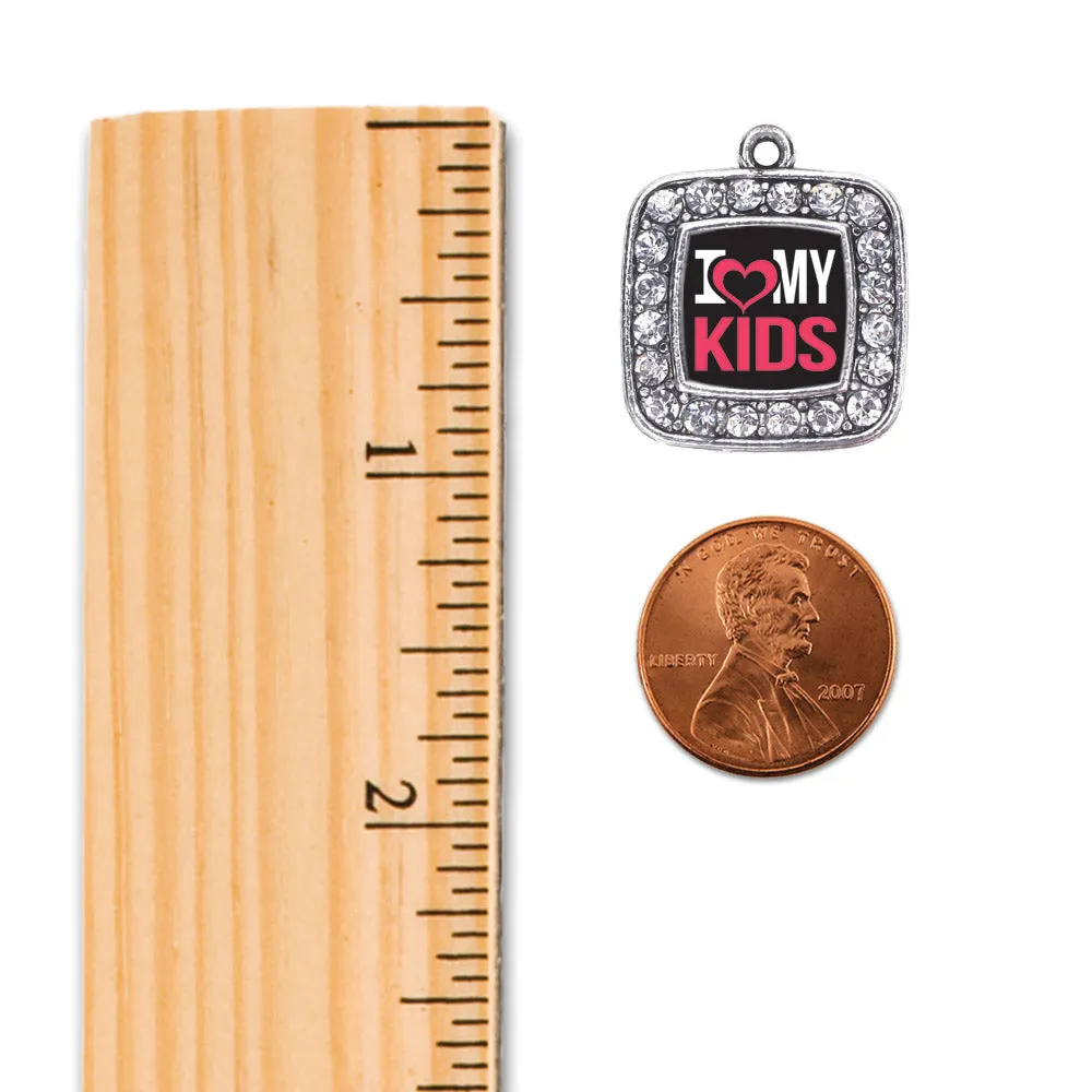 Silver I Love My Kids Square Charm Toggle Bracelet