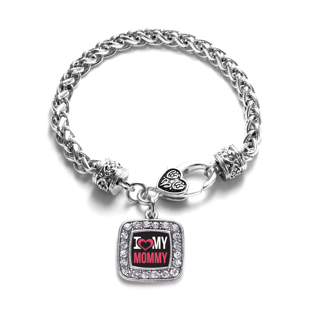 Silver I Love My Mommy Square Charm Braided Bracelet