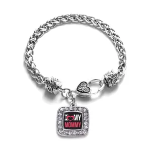 Silver I Love My Mommy Square Charm Braided Bracelet