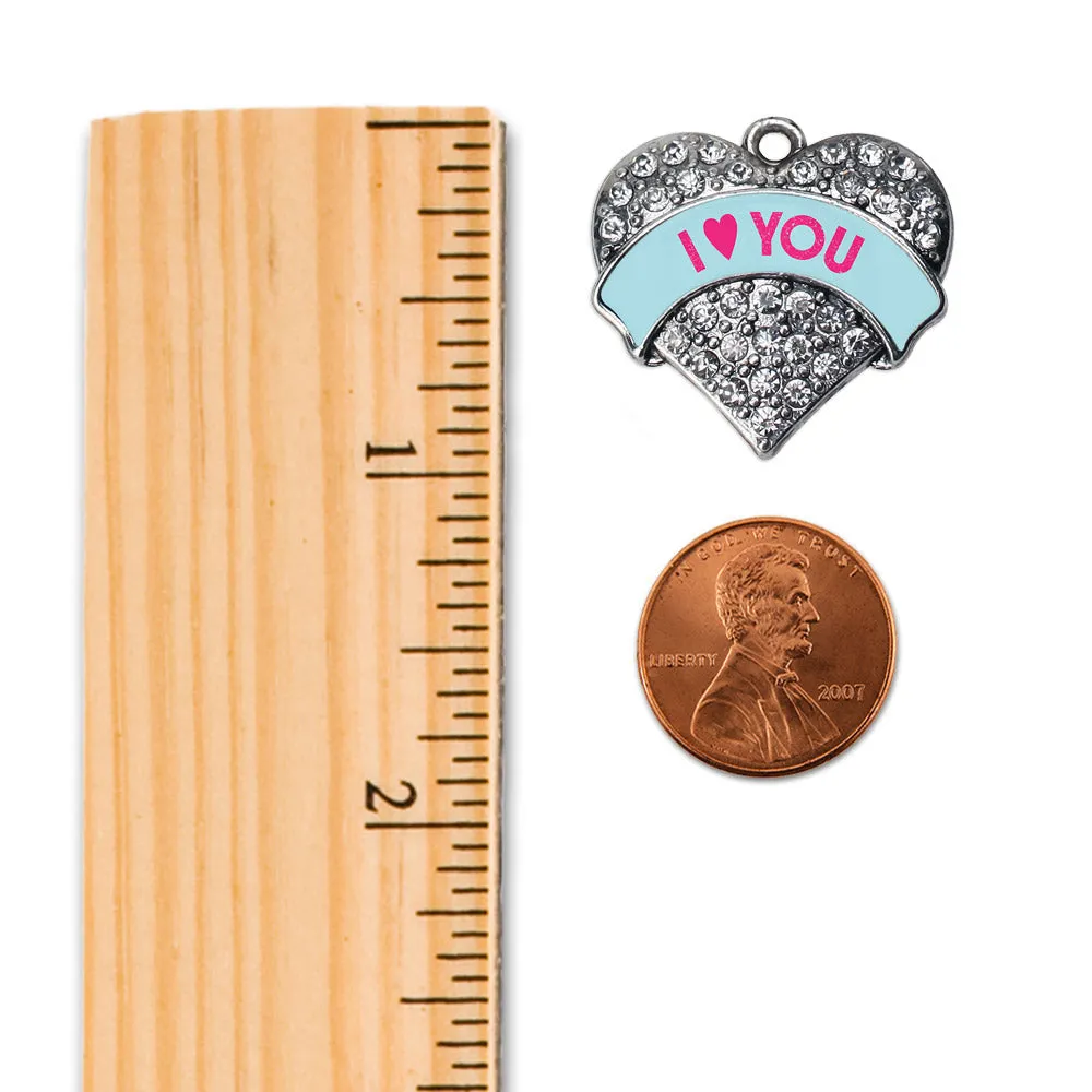 Silver I Love You Teal Candy Pave Heart Charm Toggle Bracelet