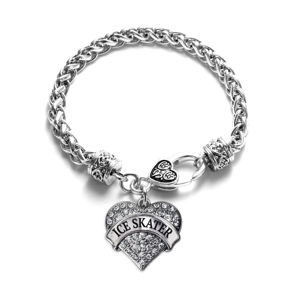 Silver Ice Skater Pave Heart Charm Braided Bracelet