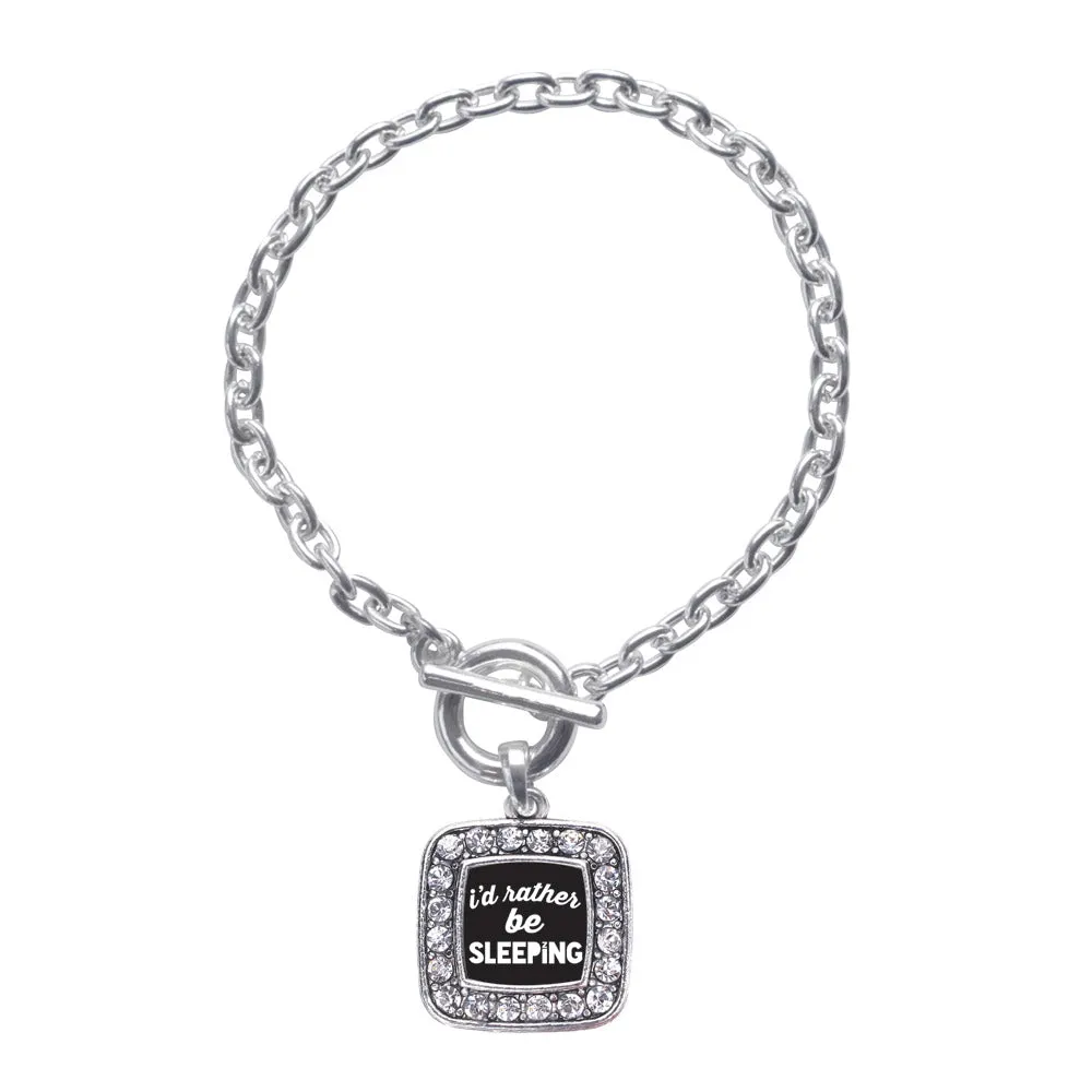 Silver I'd Rather Be Sleeping Square Charm Toggle Bracelet