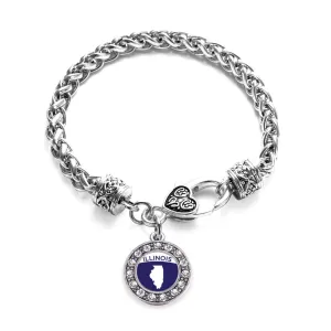 Silver Illinois Outline Circle Charm Braided Bracelet