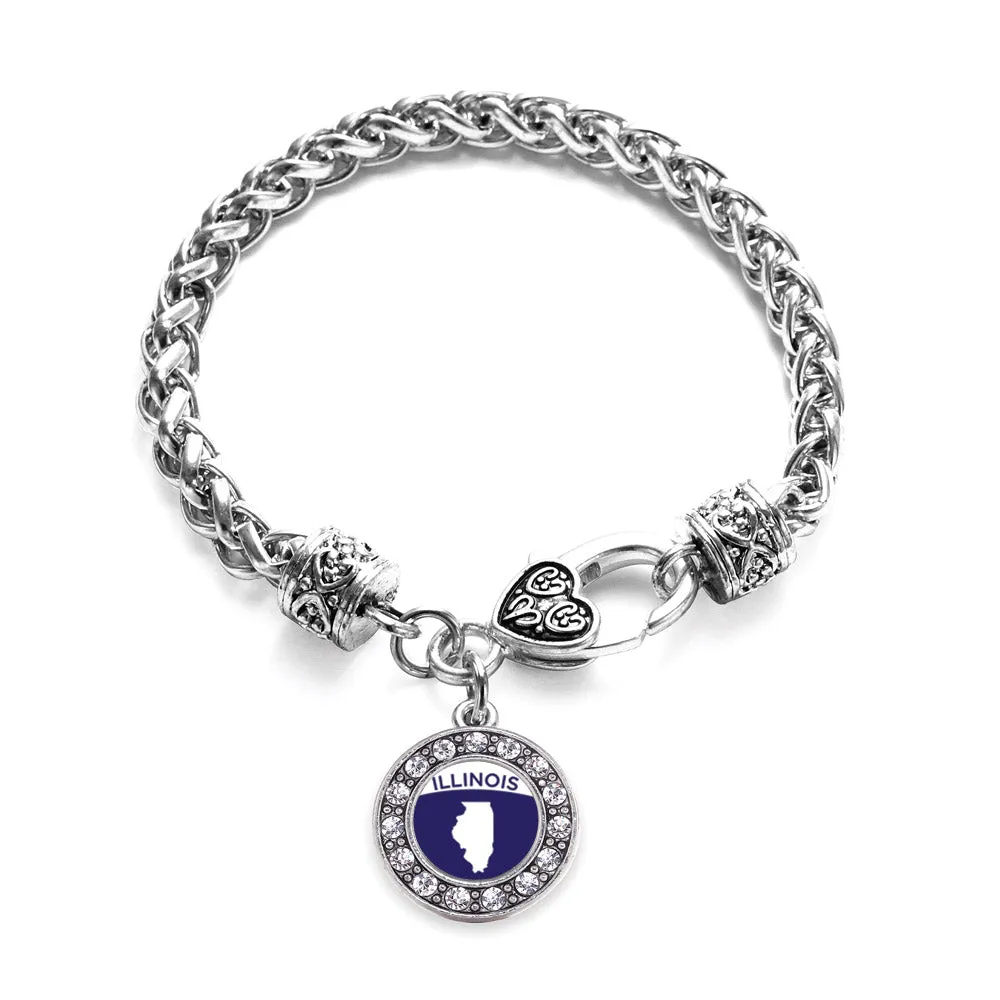 Silver Illinois Outline Circle Charm Braided Bracelet
