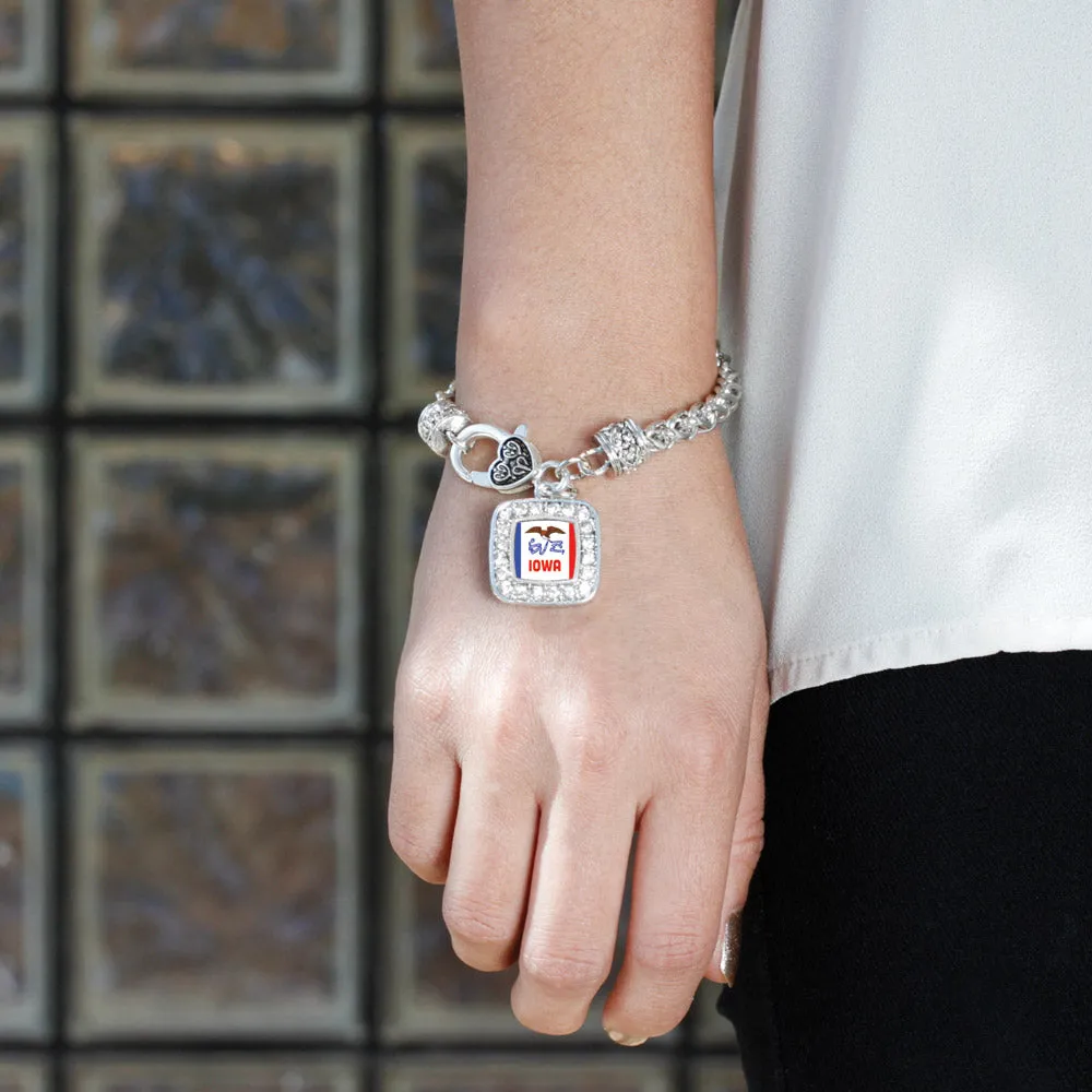Silver Iowa Flag Square Charm Braided Bracelet