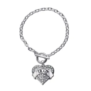 Silver Iraq Pave Heart Charm Toggle Bracelet
