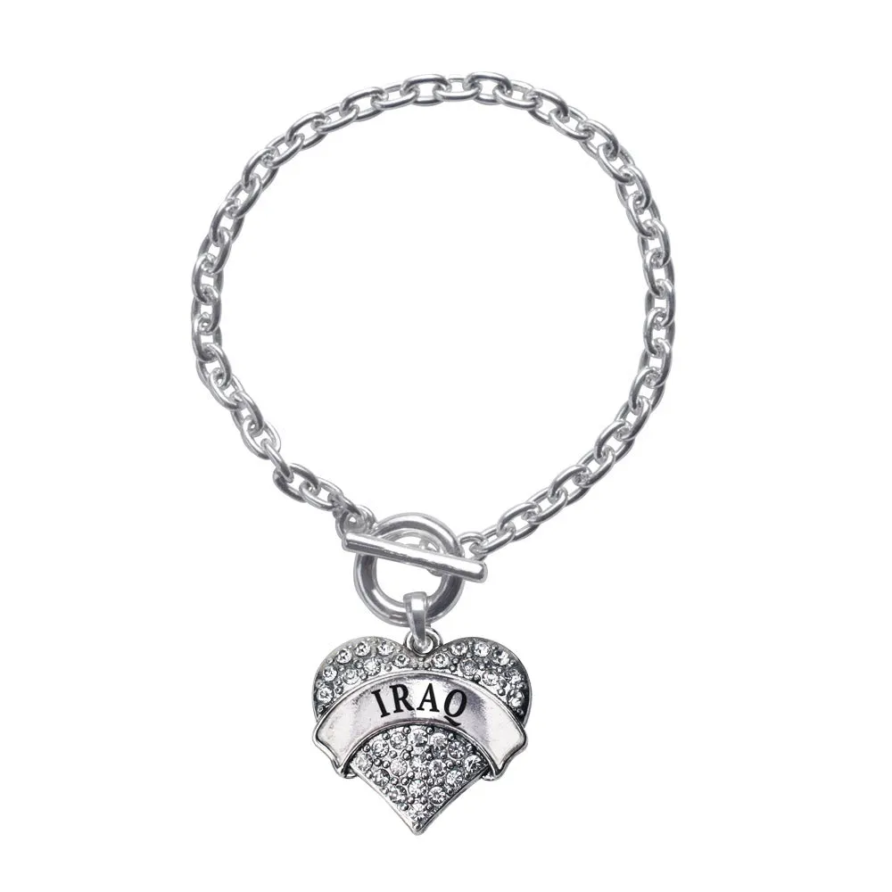 Silver Iraq Pave Heart Charm Toggle Bracelet