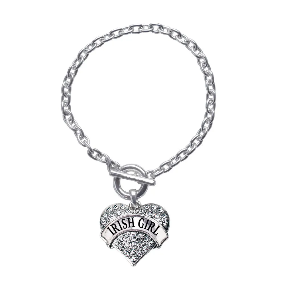 Silver Irish Girl Pave Heart Charm Toggle Bracelet