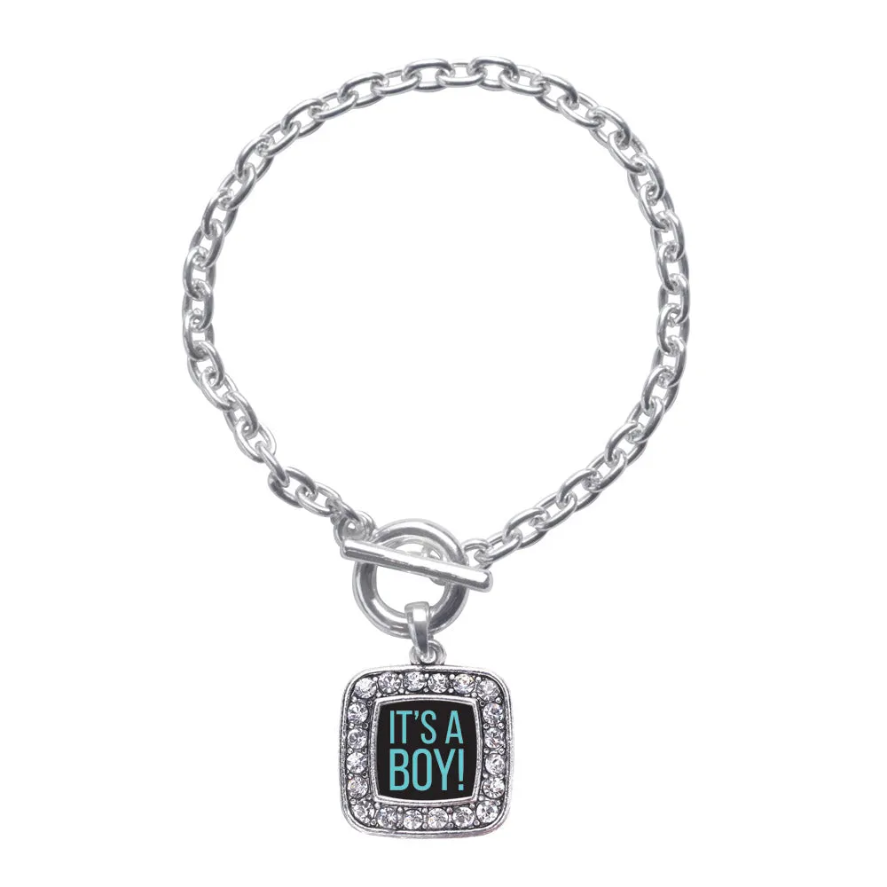 Silver It's A Boy Square Charm Toggle Bracelet