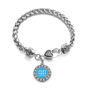 Silver Just Keep Swimming Circle Charm Braided Bracelet