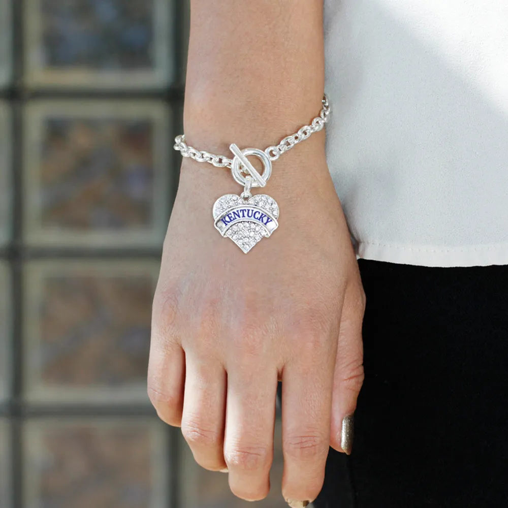 Silver Kentucky Pave Heart Charm Toggle Bracelet