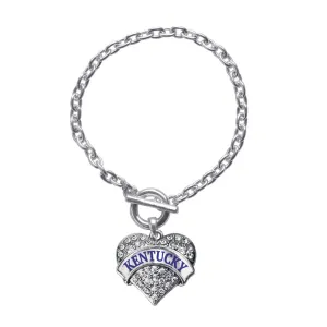 Silver Kentucky Pave Heart Charm Toggle Bracelet