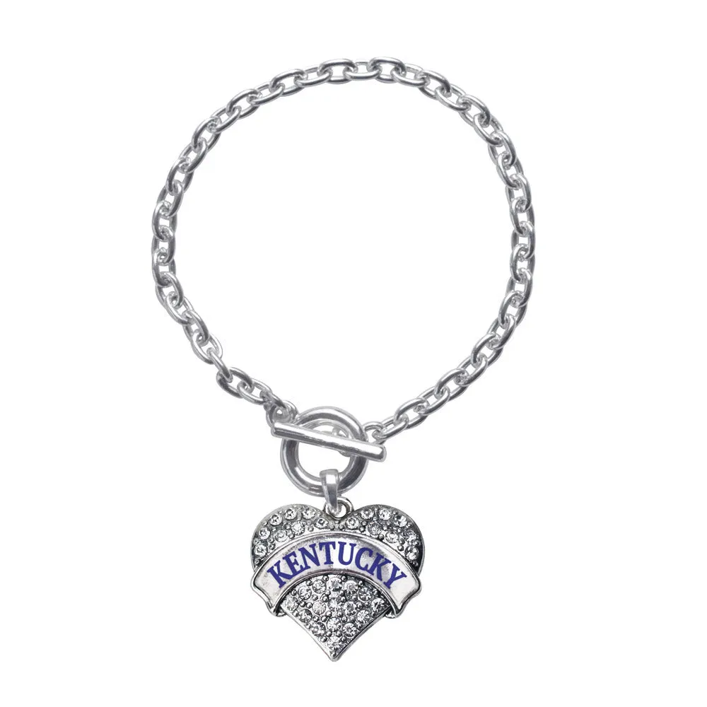 Silver Kentucky Pave Heart Charm Toggle Bracelet