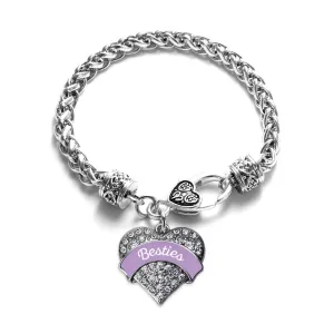 Silver Lavender Besties Pave Heart Charm Braided Bracelet