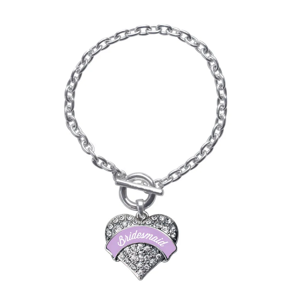 Silver Lavender Bridesmaid Pave Heart Charm Toggle Bracelet