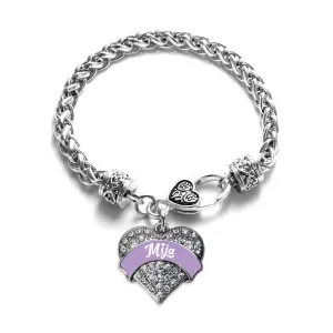 Silver Lavender Mija Pave Heart Charm Braided Bracelet