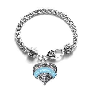 Silver Light Blue Granddaughter Pave Heart Charm Braided Bracelet