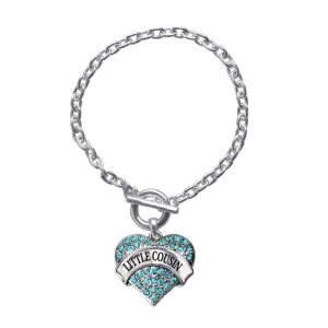 Silver Little Cousin Aqua Aqua Pave Heart Charm Toggle Bracelet