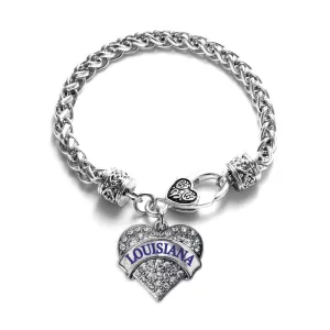 Silver Louisiana Pave Heart Charm Braided Bracelet