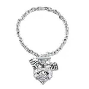 Silver Love Big Sis Pave Heart Charm Toggle Bracelet