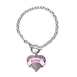 Silver #LOVE Candy Pink Pink Pave Heart Charm Toggle Bracelet