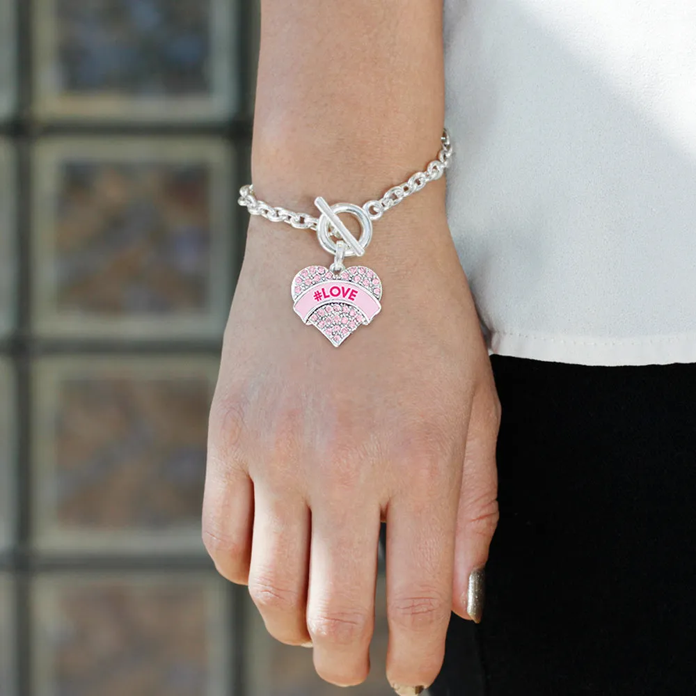 Silver #LOVE Candy Pink Pink Pave Heart Charm Toggle Bracelet