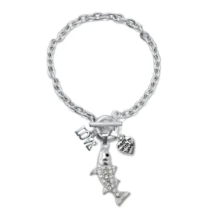 Silver Love Fish Charm Toggle Bracelet